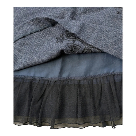 Cassis Wool Blend A-Line Full Skirt Fringe Embroidery  Gray Black 6 - Picture 6 of 8